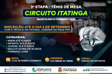 3ª ETAPA TÊNIS DE MESA – CIRCUITO ITATINGA