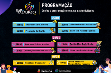 PROGRAMAÇÃO FESTA DO TRABALHADOR