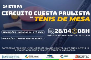 Participe do Circuito Cuesta Paulista de Tênis de Mesa!