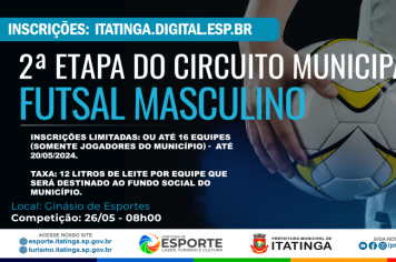 Participe da 2ª Etapa do Circuito Municipal de Futsal Masculino!