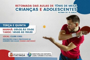 RETOMADA DAS AULAS DE TÊNIS DE MESA