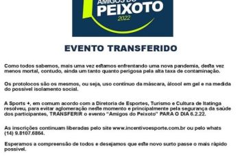 COMUNICADO – CORRIDA TREINO TRANSFERIDA PARA 06 DE FEVEREIRO DE 2022.