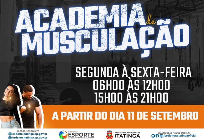 Novo Horário da Academia de Musculação em Itatinga!