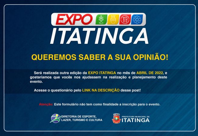 A DIRETORIA DE ESPORTE, LAZER, TURISMO E CULTURA QUER SABER DE SUA OPINIÃO.